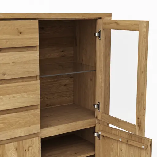 Highboard Bakersfield - sichtbare Rückwand geschroppt, Asteiche massiv, geölt