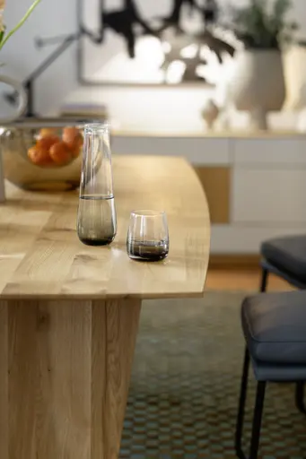 Esstisch 3100 - LB ca. 220x100 cm, Asteiche Bianco massiv, Holzwange