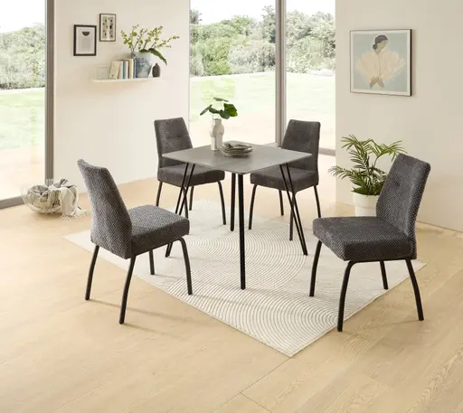 Esstisch - LB ca. 80x80 cm, Betonoptik, Schweizer Kante, Schwarz