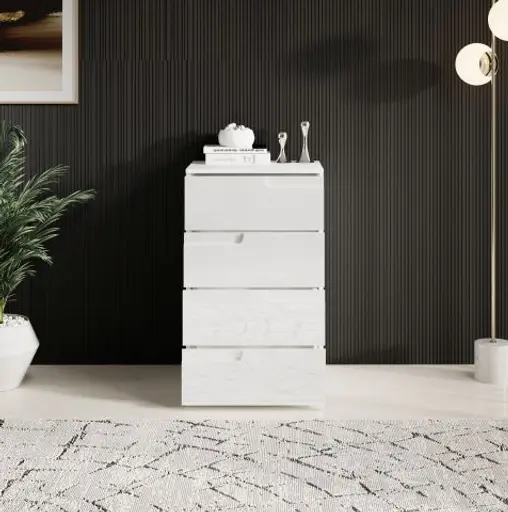 Kommode - B ca. 50 cm, Weiß, Weiß Hochglanz