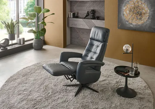 TV Sessel - Größe L, Relaxfunktion, Kopfteil vertellbar, Leder, Blau