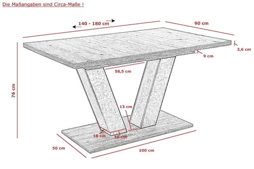 Esstisch - ausziehbar, LB ca. 140x90 cm, Weiß, Evoke Eiche Nachbildung