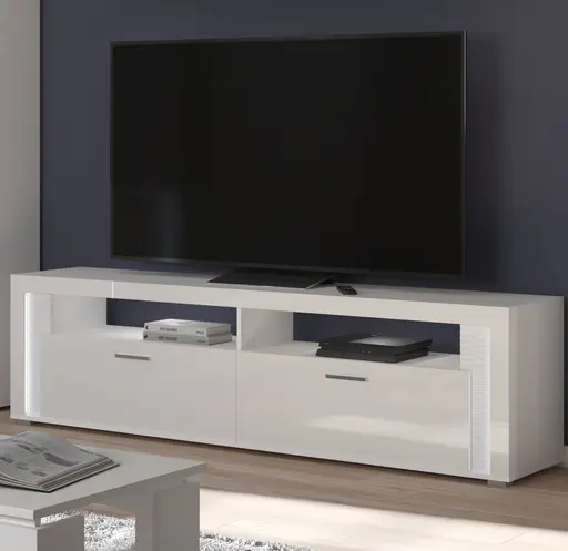 Lowboard - mit Beleuchtung, B ca. 201 cm, Weiß, Weiß Hochglanz