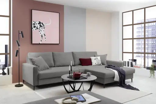 Ecksofa - 3-Sitzer mit Longchair rechts, Stoff, Grau