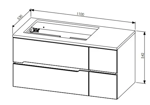 Waschbeckenunterschrank- B ca. 110 cm, Dunkelgrau, Eiche Dekor