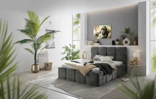 Bettgestell SANDRIN R- Liegefläche ca. 140x200 cm, Stoff, Grau, inkl Latterost und Stauraum