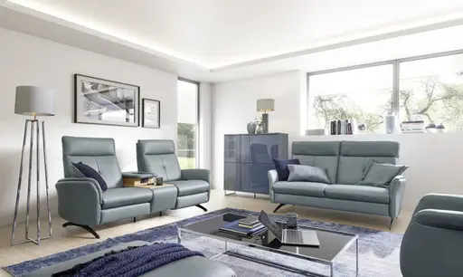 Sofa - 2-Sitzer mit Ablagetisch, Leder, Graublau