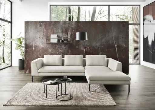 Ecksofa - 2,5-Sitzer mit Longchair klein rechts, Flachgewebe, Hellgrau