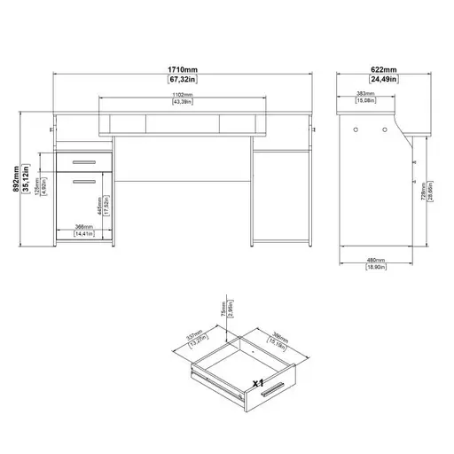 Schreibtisch - LB ca. 171x62 cm, Grau