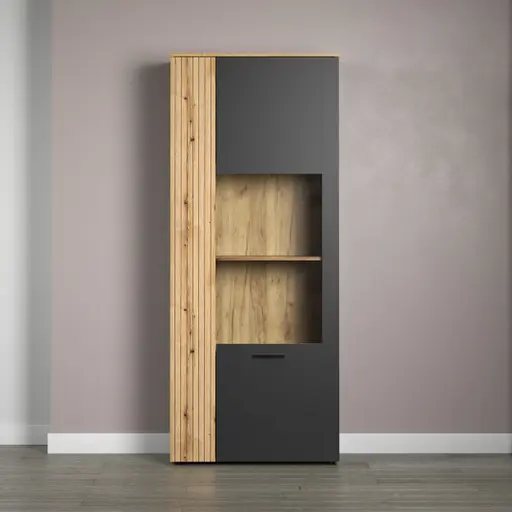 Vitrine - B ca. 80 cm, Anthrazit, Eiche Coast Evoke Nachbildung