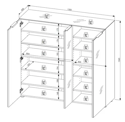 Schuhschrank - B ca. 136 cm, Riva Eiche Nachbildung, Kaschmir