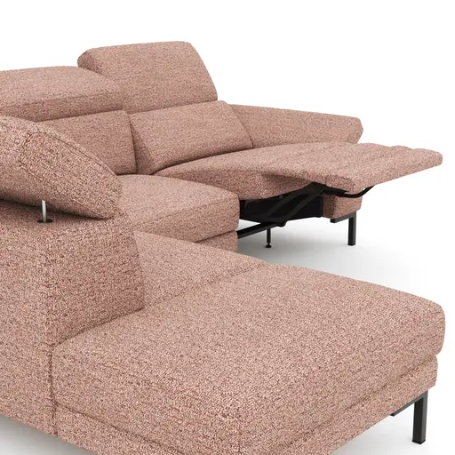 Ecksofa Hudson - Ecke links mit 2,5-Sitzer, inkl. Kopfteil/Armlehne verstellbar und Sitzvorzug/Relaxfunktion (motorisch), Stoff, Kupfer