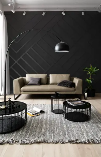 Couchtisch Svala M - Eisen, MDF, Glas, Schwarz