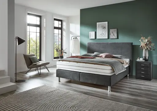 Boxspringbett - Liegefläche ca. 180x200 cm, Stoff, Anthrazit