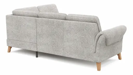 Ecksofa Almyra - 2,5-Sitzer mit Ottomane rechts, inkl. Schlaffunktion und Bettkasten, Stoff, Silbergrau
