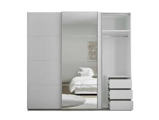 Schwebetürenschrank- B ca. 215 cm, Weiß, Spiegel
