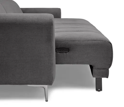 Ecksofa MINAO - 1,5-Sitzer mit Longchair rechts, Sitztiefe verstellbar motorisch, Kopfteil verstellbar, Stoff, Graphite