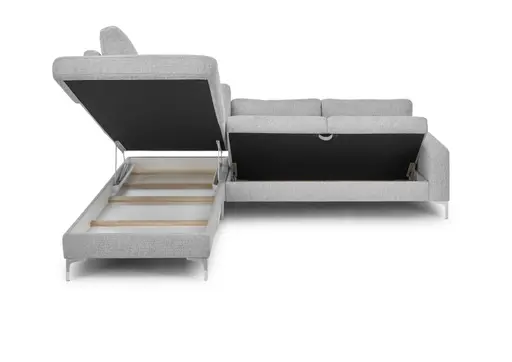 Ecksofa CALM 2.0 - Ecke links mit 2,5-Sitzer, Schlaffunktion mit Bettkasten, Stoff, Silbergrau