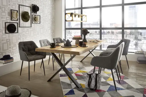 Esstisch - LB ca. 240x100 cm, Eiche; Massiv, Geölt, Baumkante, Schwarz