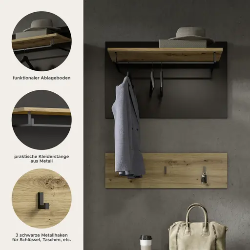 Garderobenpaneele - B ca. 80 cm, Basalt grau, Artisan Eiche Nachbildung