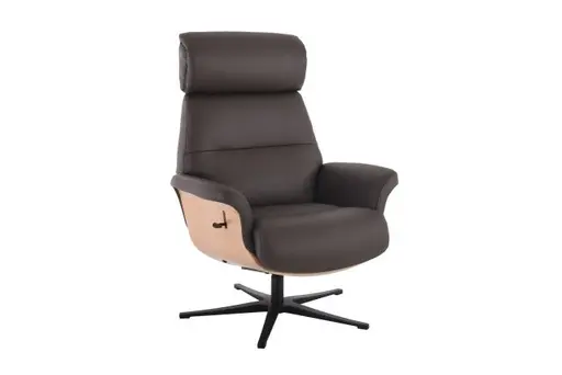 TV-Sessel MOANI mit Hocker - drehbar, Kopfteilverstellung, Leder, Dunkelbraun