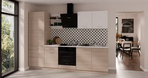 Küchenblock- ohne E-Geräte, B ca. 270 cm, Eiche Dekor, Weiß, Matt