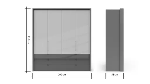 Drehtürenschrank Marbella - B. ca. 157cm, Korpus Melamin, Grau, Front Glas, Weiß