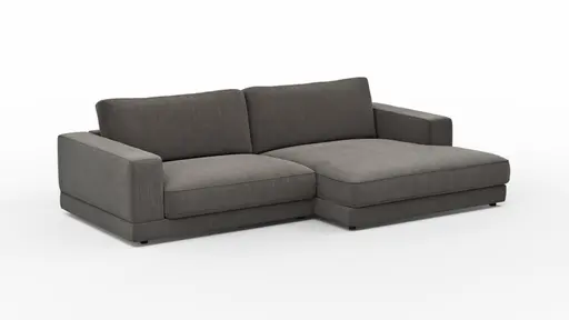 Ecksofa Juni - 1,5-Sitzer mit Longchair rechts, Stoff, Schwarz