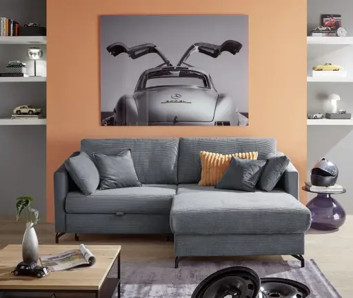 Ecksofa - 1,5-Sitzer, Ecke rechts inkl. Schlaffunktion und Bettkasten, Stoff, Anthrazit