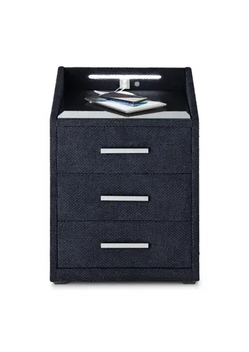 Nachttisch- Dunkelblau, mit Glasplatte, inkl. Beleuchtung