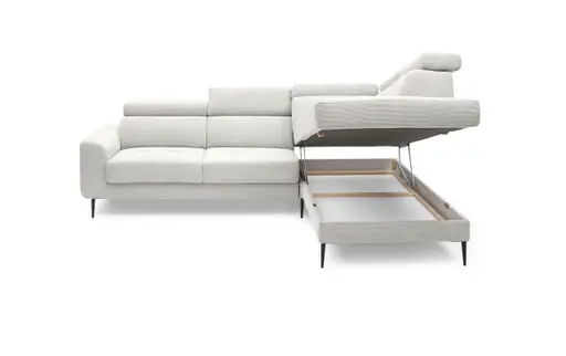 Ecksofa CHARIS - 2-Sitzer, Ecke rechts inkl. Schlaffunktion und Bettkasten, Microfaser, Silbergrau