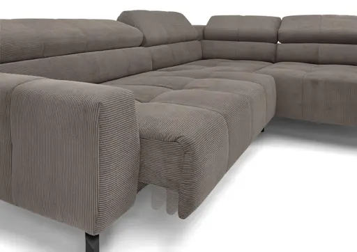  Ecksofa COLLEEN 2.0 - 2-Sitzer mit Ecke rechts, Sitzvorzug motorisch, Feincord, Taupe