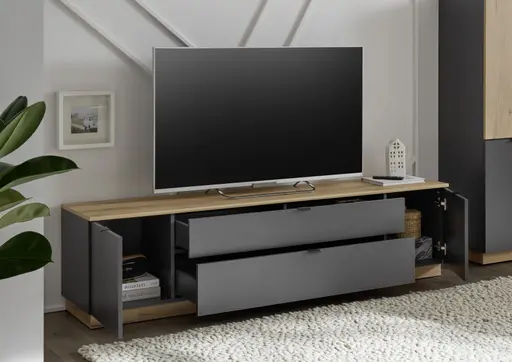 Lowboard- Anthrazit, Eiche Dekor