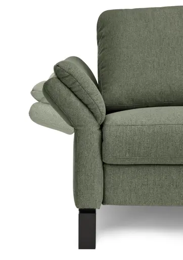 Ecksofa CALM PREMIUM 2.0 - 3-Sitzer mit Longchair rechts, Relaxfunktion motorisch, Armlehne verstellbar, Stoff, Dunkelgrün
