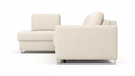 Ecksofa Nuoro - Longchair links mit 2-Sitzer inkl. Schlaffunktion und Bettkasten, Stoff, Beige