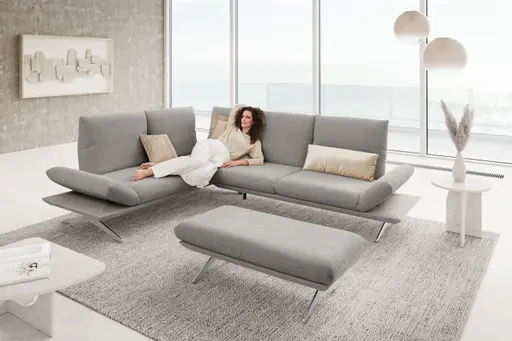 Ecksofa - Ecke links mit 2,5-Sitzer, Kopfteil/Armlehne verstellbar, Stoff, Hellgrau