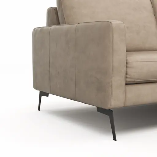 Ecksofa Enna - 3-Sitzer mit Longchair rechts, Armlehne A, Leder, Taupe