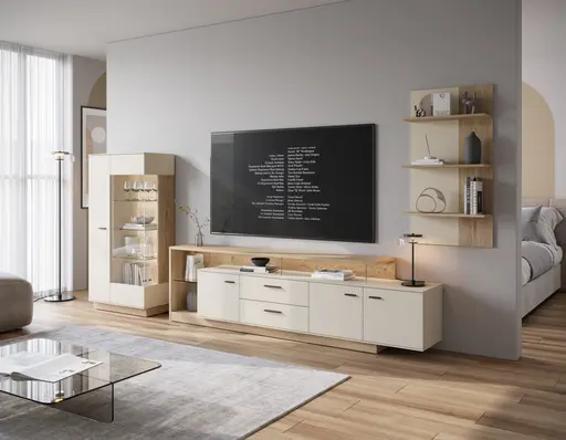 Vitrine - B ca. 75 cm, Kaschmir, Cremona Eiche Torro Nachbildung