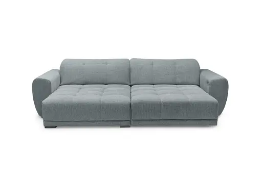 Ecksofa - Longchair links mit 2-Sitzer, Kopfteil verstellbar, Sitztiefe verstellbar motorisch, Stoff, Eisblau
