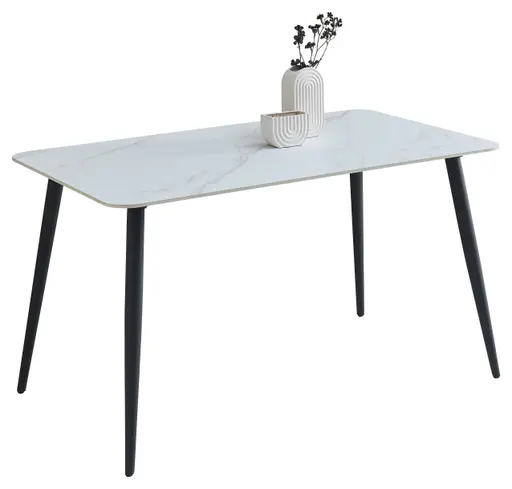 Esstisch - LB ca. 140x80 cm, Weiß marmoriert, Schwarz