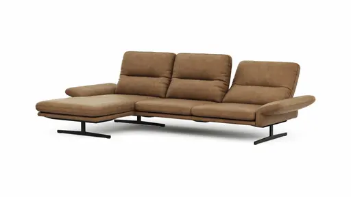 Ecksofa  Alexander -  Longchair links mit 3-Sitzer inkl. Kopfstütze/Armlehne verstellbar, Leder, Cognac