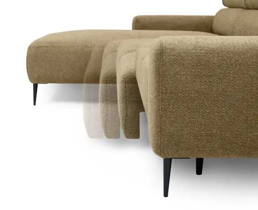Ecksofa - Longchair links mit 2-Sitzer, Sitzvorzug motorisch, Kopfteil verstellbar, Stoff, Senfgelb