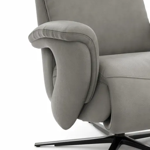 Sessel Tulsa Relax - Größe L, inkl. Maxirücken und Kopf-/Fußteil/Rückenlehne verstellbar, Leder, Graubeige