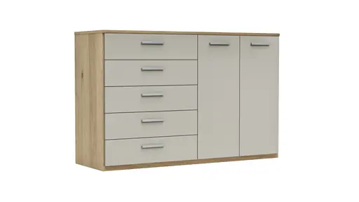 Kommode Viana - Balkeneiche furniert, Taupe
