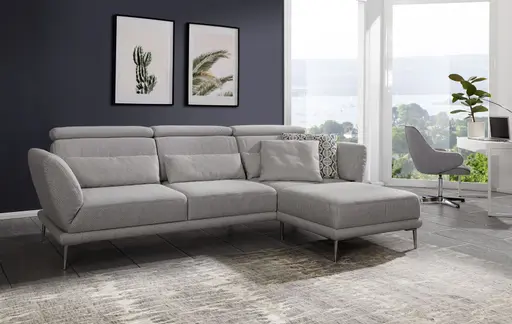 Sofa - 2,5 Sitzer mit Longchair rechts, Stoff, Graubeige