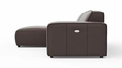 Ecksofa Denver - Longchair links, groß mit 2,5 Sitzer, inkl. Sitzvorzug (motorisch), Leder, Mocca