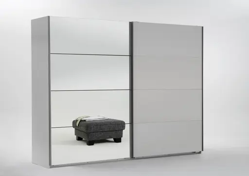 Schwebetürenschrank- B ca. 225 cm, Weiß, Spiegel