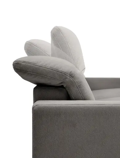 Ecksofa - CALM FLEX 2.0, 3-Sitzer mit Longchari rechts, Kopfteil verstellbar, Stoff, Grau