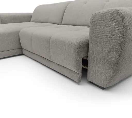 Ecksofa - Longchair links mit 2-Sitzer, Kopfteil verstellbar, Sitztiefe verstellbar motorisch, Stoff, Taupe