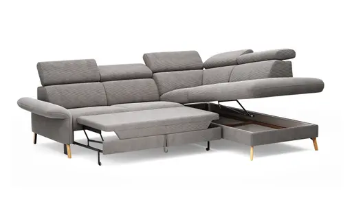 Sofa Maryville - 2,5-Sitzer mit Eckelement und Abschlussteil medium rechts, inkl. Schlaffunktion, Stauraum, Armlehne/Kopfteil verstellbar, Stoff, Grau
